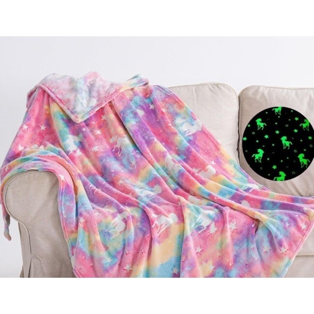 Glow in the Dark Unicorn Blanket and Pillow Set, Large 50"x60" Size - For Kids